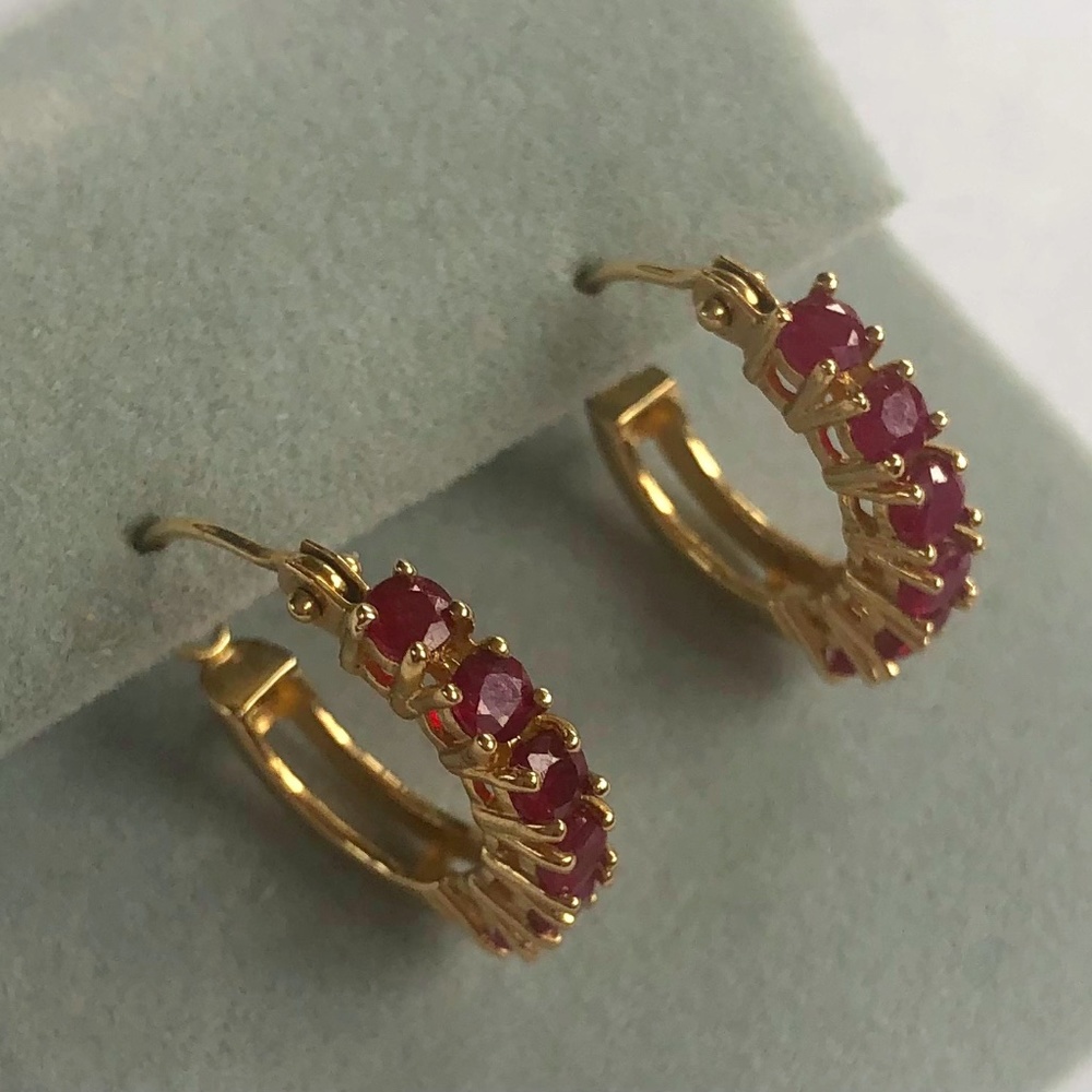 14 kt Yellow Gold Red Ruby  .50 Ct. hoop earrings 1/2 inch size